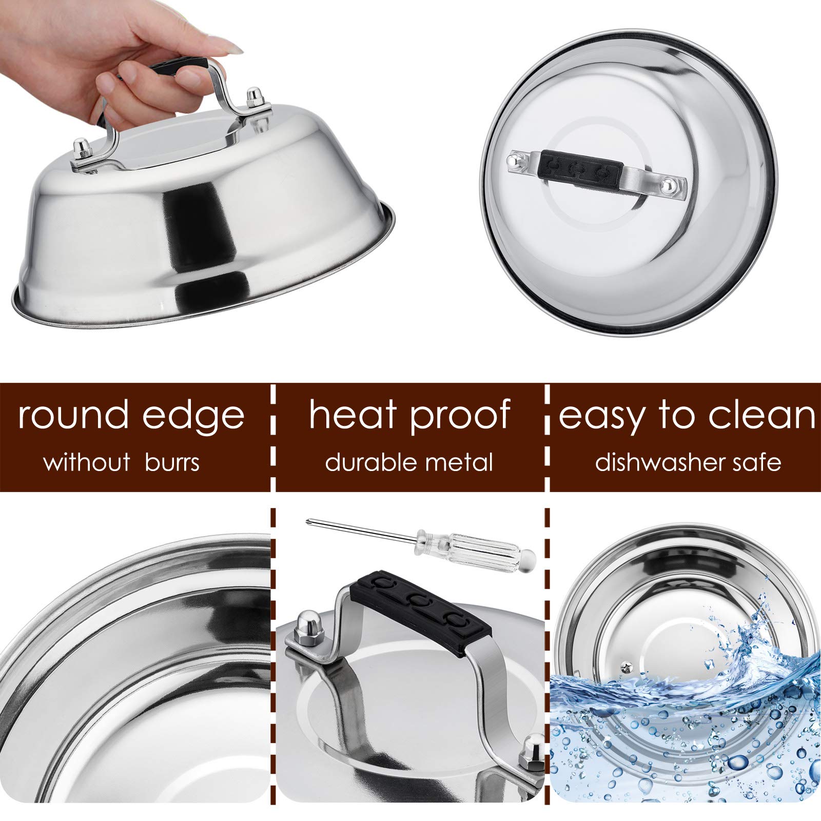 6.5In Cheese Melting Dome  HaSteeL Stainless Steel Small Round Basting Steaming Cover  Heavy Duty Griddle Grill Accessories for Kitchen Cooking Flat Top BBQ Indoor & Outdoor  Dishwasher Safe - 4 Packs